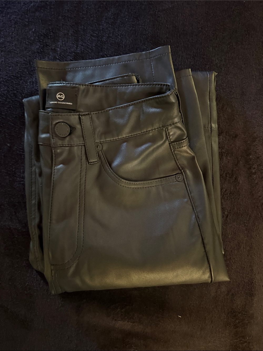 AG Adriano Goldschmied Black Faux-Leather Skinny Jeans